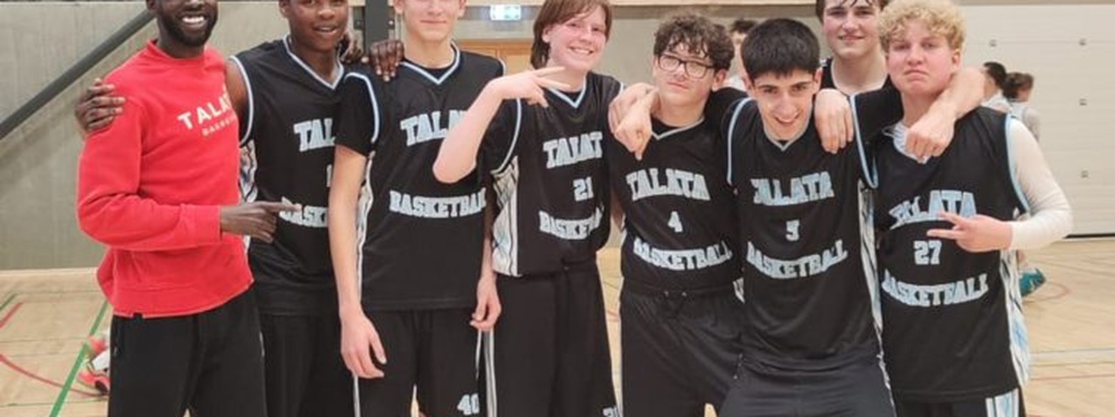 Talata U17 boys celebrating 70-57 win at Aarhus Basketball Festival 2026